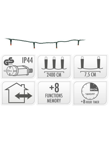 Kerstverlichting 320 led- 24m - rood - Timer -...