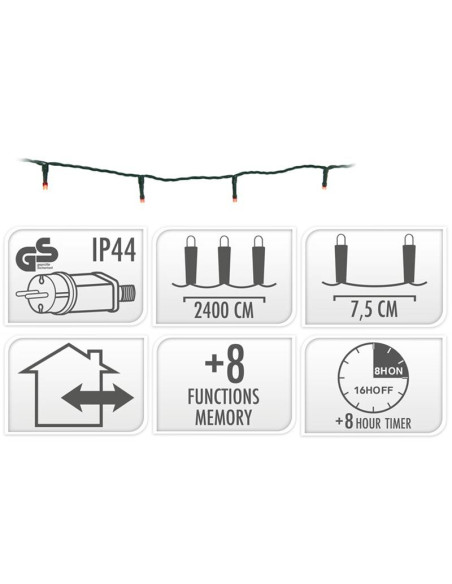 Kerstverlichting 320 led- 24m - rood - Timer - Lichtfuncties - Geheugen - Buiten