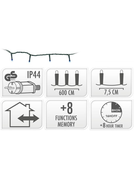 Kerstverlichting 80 led- 6m - blauw - Timer - Lichtfuncties - Geheugen - Buiten