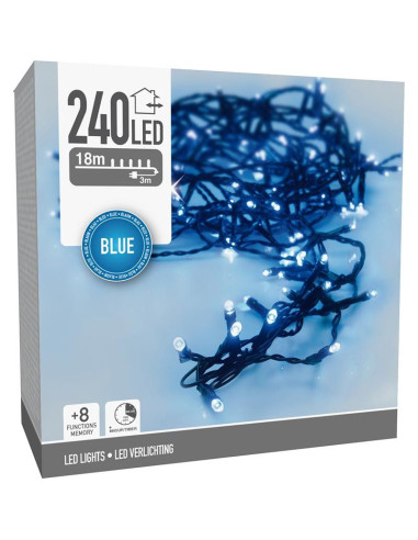 Kerstverlichting 240 led- 18m - Blauw - Timer -...