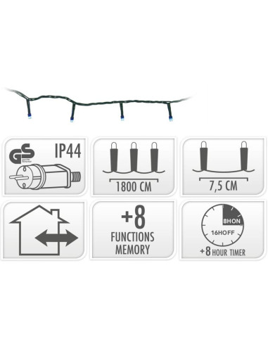 Kerstverlichting 240 led- 18m - Blauw - Timer -...