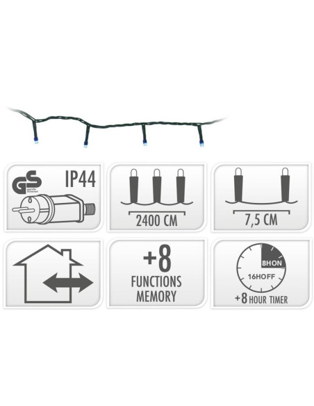 Kerstverlichting 320 led- 24m - blauw - Timer - Lichtfuncties - Geheugen - Buiten
