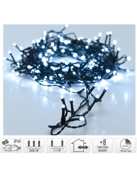 Kerstverlichting 480 led- 36m - wit - Timer - Lichtfuncties - Geheugen - Buiten