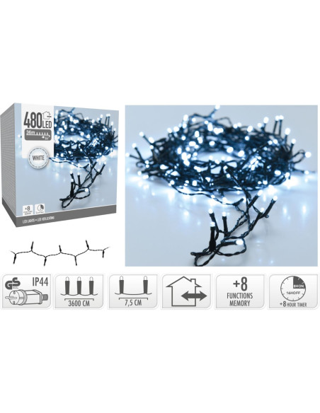Kerstverlichting 480 led- 36m - wit - Timer - Lichtfuncties - Geheugen - Buiten