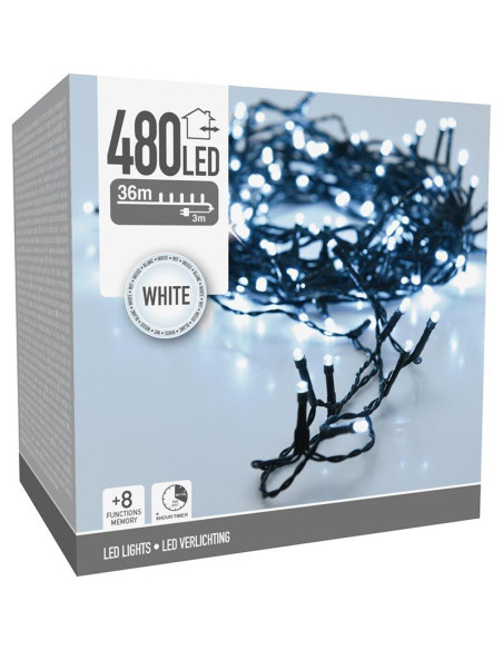 Kerstverlichting 480 led- 36m - wit - Timer - Lichtfuncties - Geheugen - Buiten