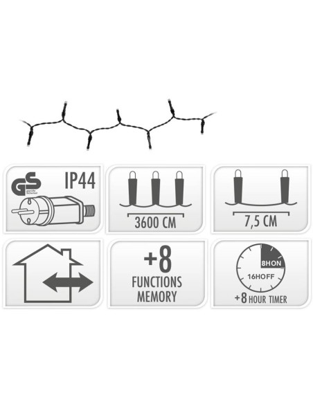 Kerstverlichting 480 led- 36m - wit - Timer - Lichtfuncties - Geheugen - Buiten
