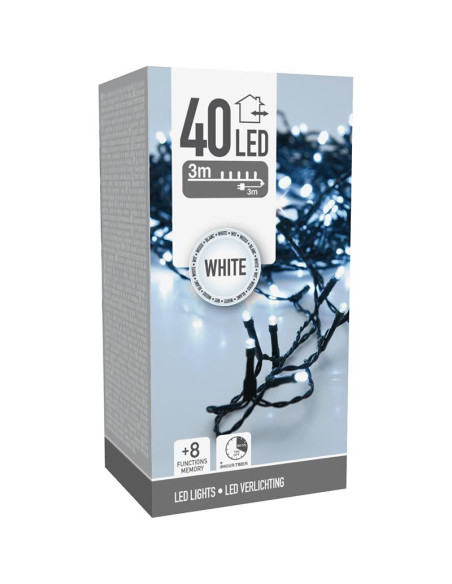 Kerstverlichting 40 led- 3m - wit - Timer - Lichtfuncties - Geheugen - Buiten