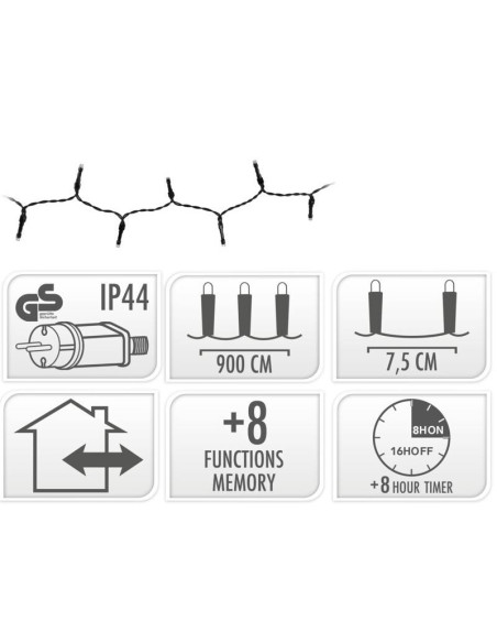 Kerstverlichting 120 led- 9m - wit - Timer - Lichtfuncties - Geheugen - Buiten