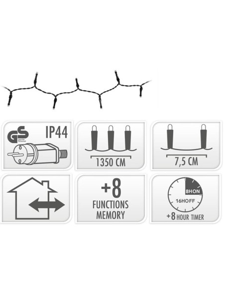 Kerstverlichting 180 led- 13.5m - wit - Timer - Lichtfuncties - Geheugen - Buiten