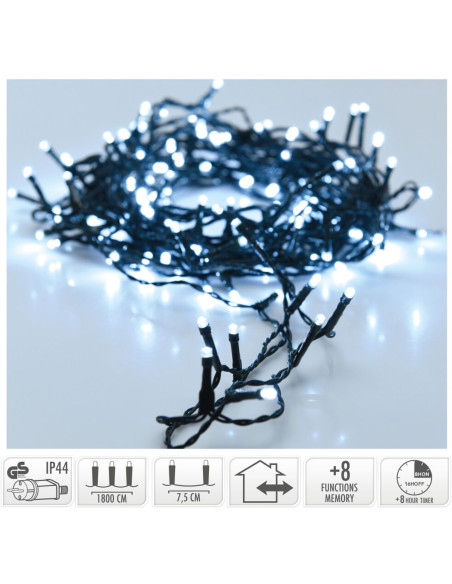 Kerstverlichting 240 led- 18m - wit - Timer - Lichtfuncties - Geheugen - Buiten