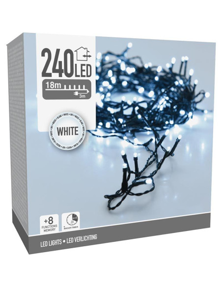 Kerstverlichting 240 led- 18m - wit - Timer - Lichtfuncties - Geheugen - Buiten