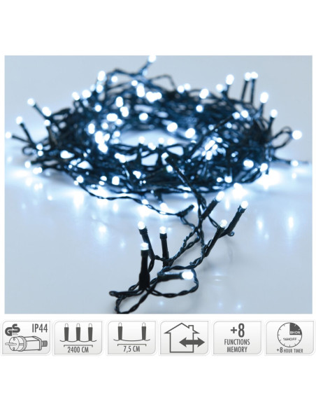 Kerstverlichting 320 led- 24m - wit - Timer - Lichtfuncties - Geheugen - Buiten