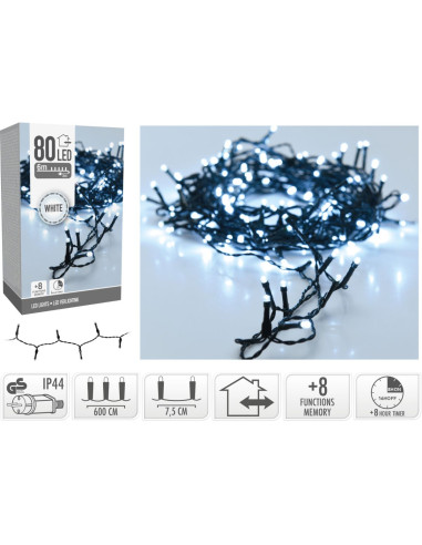 Kerstverlichting 80 led- 6m - wit - Timer -...