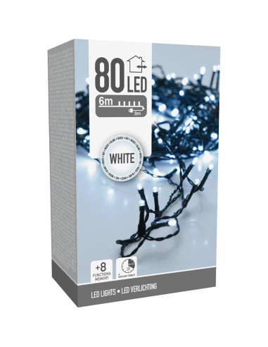 Kerstverlichting 80 led- 6m - wit - Timer -...