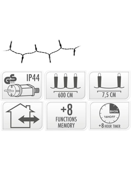 Kerstverlichting 80 led- 6m - wit - Timer - Lichtfuncties - Geheugen - Buiten