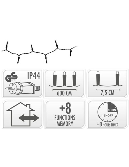 Kerstverlichting 80 led- 6m - multicolor - Timer - Lichtfuncties - Geheugen - Buiten