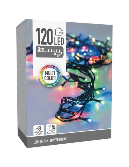 Kerstverlichting 120 led- 9m - multicolor - Timer - Lichtfuncties - Geheugen - Buiten