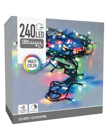 Kerstverlichting 240 led- 18m - multicolor - Timer - Lichtfuncties - Geheugen - Buiten