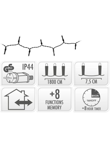 Kerstverlichting 240 led- 18m - multicolor - Timer - Lichtfuncties - Geheugen - Buiten