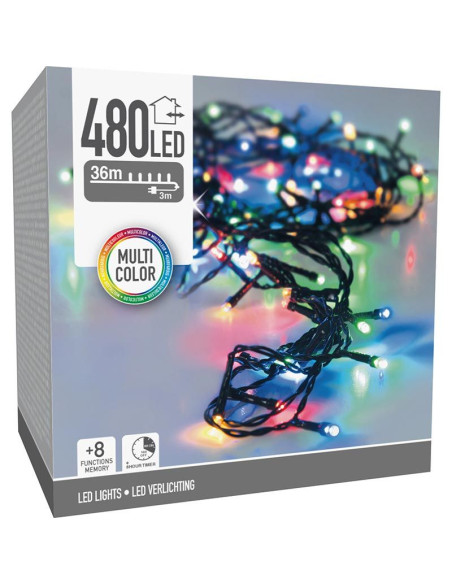 Kerstverlichting 480 led- 36m - multicolor - Timer - Lichtfuncties - Geheugen - Buiten