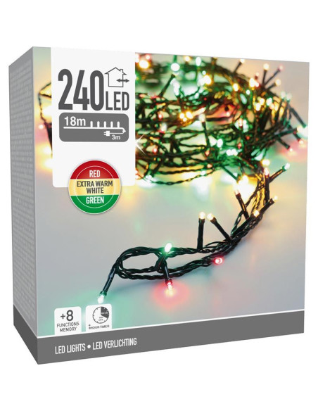 Kerstverlichting 240 led- 18m - three tone traditional - Timer - Lichtfuncties - Geheugen - Buiten