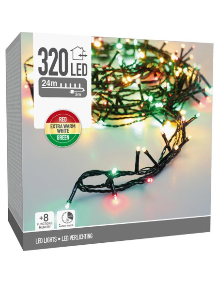 Kerstverlichting 320 led- 24m - three tone traditional - Timer - Lichtfuncties - Geheugen - Buiten