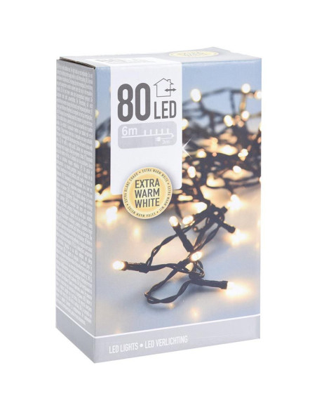 Kerstverlichting 80 led- 6m - extra warm wit - Timer - Lichtfuncties - Geheugen - Buiten