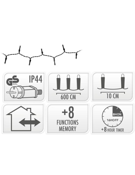 Kerstverlichting 80 led- 6m - extra warm wit - Timer - Lichtfuncties - Geheugen - Buiten