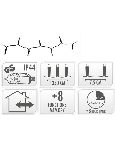 Kerstverlichting 180 led- 13.5m - extra warm wit - Timer - Lichtfuncties - Geheugen - Buiten