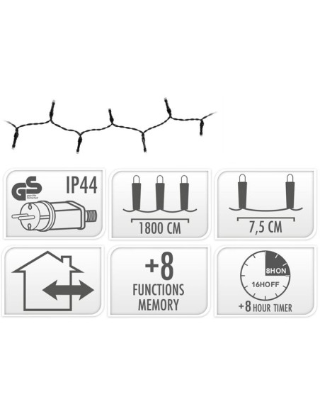 Kerstverlichting 240 led- 18m - extra warm wit - Timer - Lichtfuncties - Geheugen - Buiten