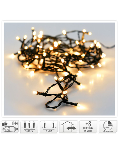 Kerstverlichting 320 led- 24m - extra warm wit - Timer - Lichtfuncties - Geheugen - Buiten