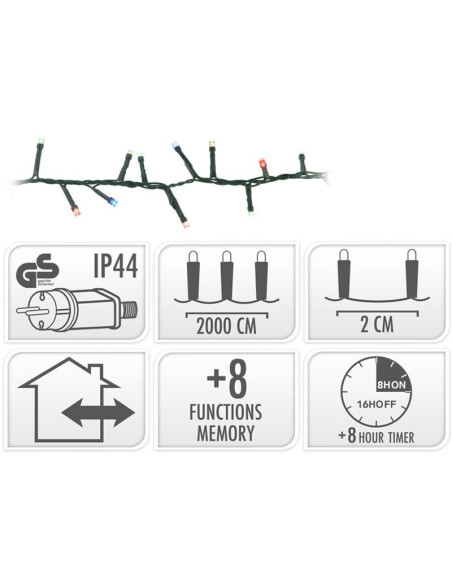 Microcluster - 1000 led - 20m - multicolor - Timer - Lichtfuncties - Geheugen - Buiten