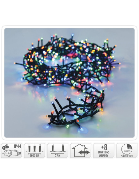 Microcluster - 1800 led - 36m - multicolor - Timer - Lichtfuncties - Geheugen - Buiten