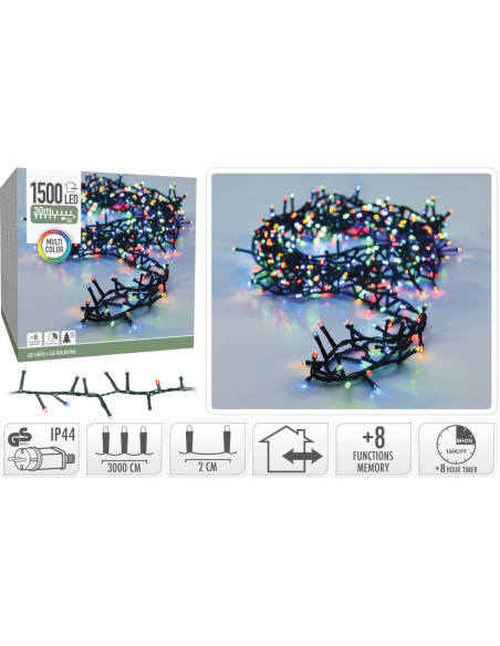 Microcluster - 1800 led - 36m - multicolor - Timer - Lichtfuncties - Geheugen - Buiten