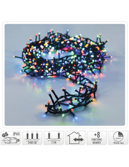 Microcluster - 1200 led - 24m - multicolor - Timer - Lichtfuncties - Geheugen - Buiten