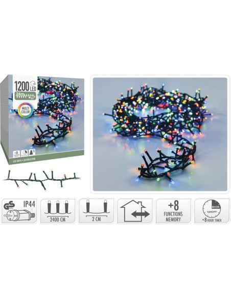 Microcluster - 1200 led - 24m - multicolor - Timer - Lichtfuncties - Geheugen - Buiten