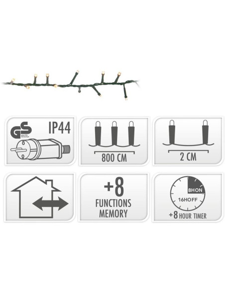Microcluster - 400 led - 8m - warm wit - Timer - Lichtfuncties - Geheugen - Buiten