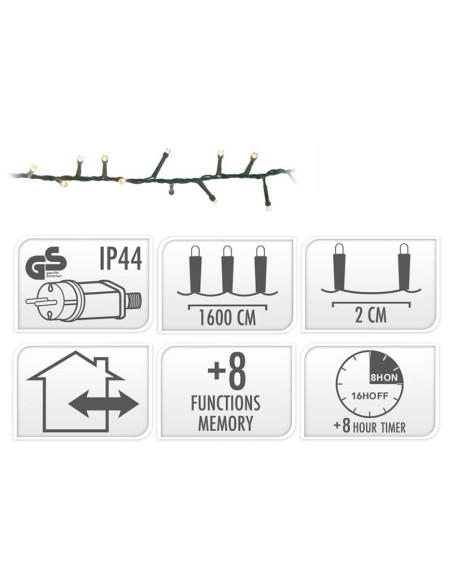 Microcluster - 800 led - 16m - warm wit - Timer - Lichtfuncties - Geheugen - Buiten