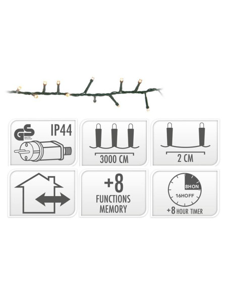 Microcluster - 1500 led - 30m - warm wit - Timer - Lichtfuncties - Geheugen - Buiten