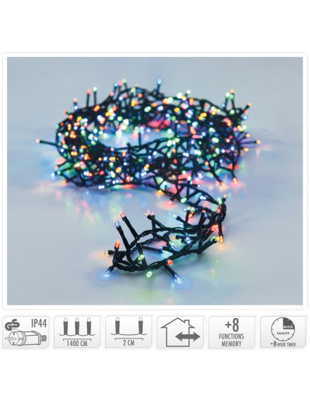 Microcluster - 700 led - 14m - multicolor - Timer - Lichtfuncties - Geheugen - Buiten