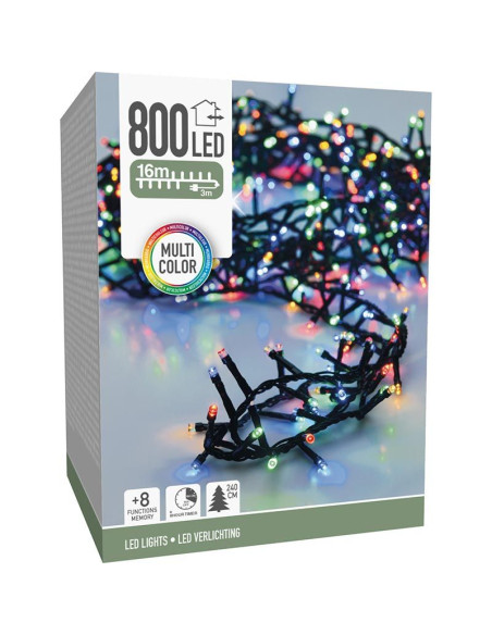 Microcluster - 800 led - 16m - multicolor - Timer - Lichtfuncties - Geheugen - Buiten