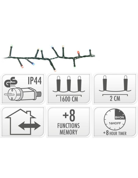 Microcluster - 800 led - 16m - multicolor - Timer - Lichtfuncties - Geheugen - Buiten