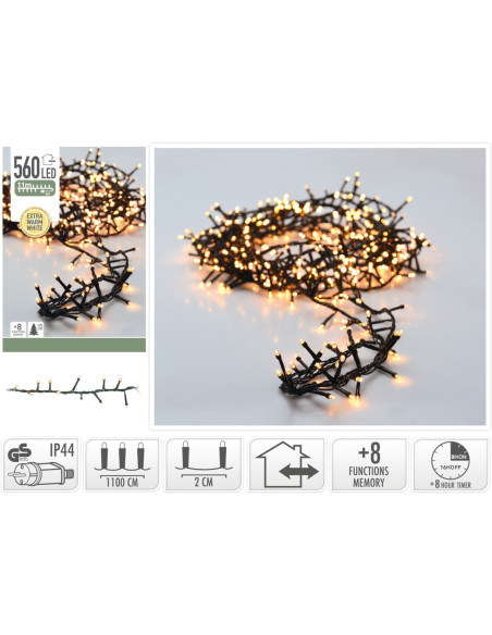 Microcluster - 560 led - 11m - extra warm wit - Timer - Lichtfuncties - Geheugen - Buiten