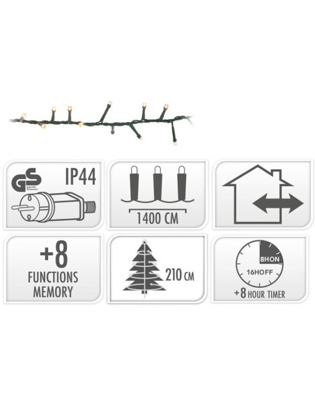 Microcluster - 700 led - 14m - extra warm wit - Timer - Lichtfuncties - Geheugen - Buiten