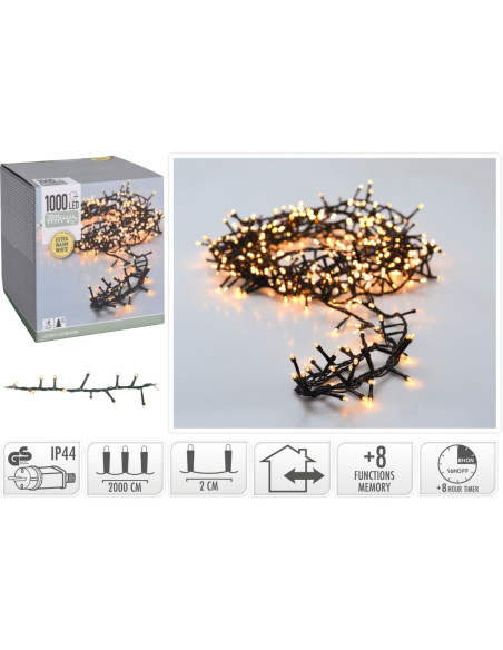 Microcluster - 1000 led - 20m - extra warm wit - Timer - Lichtfuncties - Geheugen - Buiten