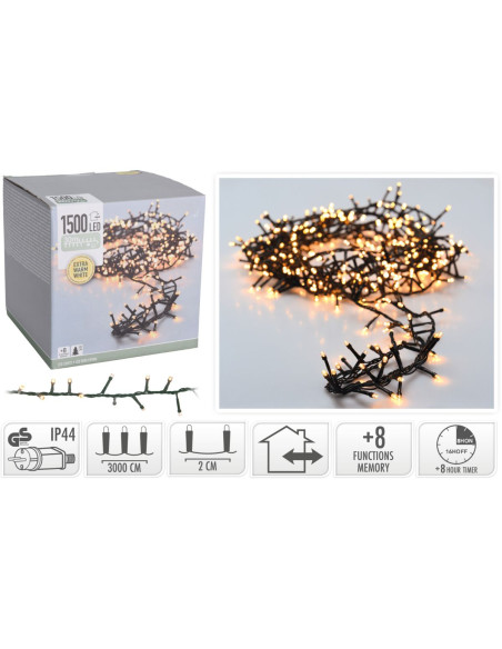 Microcluster - 1500 led - 30m - extra warm wit - Timer - Lichtfuncties - Geheugen - Buiten