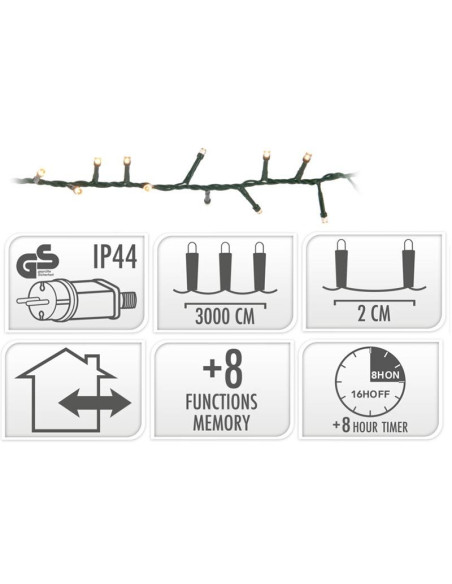 Microcluster - 1500 led - 30m - extra warm wit - Timer - Lichtfuncties - Geheugen - Buiten