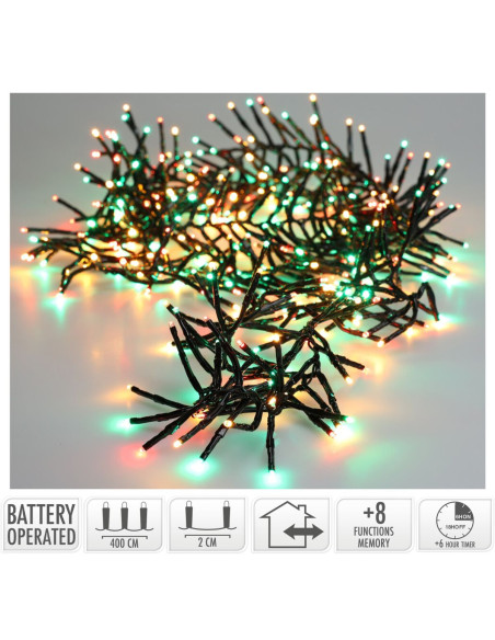 Micro Cluster 200 led - 4m - three tone traditional - Batterij - Lichtfuncties - Geheugen - Timer