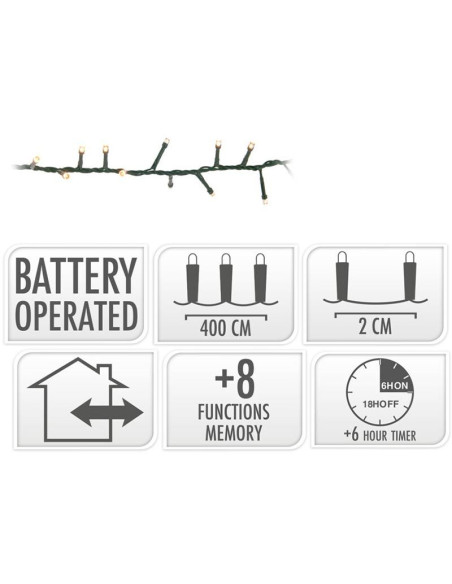 Micro Cluster 200 led - 4m - three tone traditional - Batterij - Lichtfuncties - Geheugen - Timer