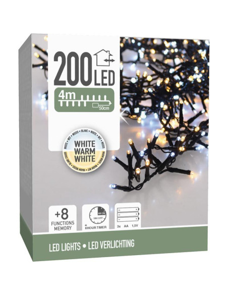 Micro Cluster 200 led - 4m - two tone adorable - Batterij - Lichtfuncties - Geheugen - Timer